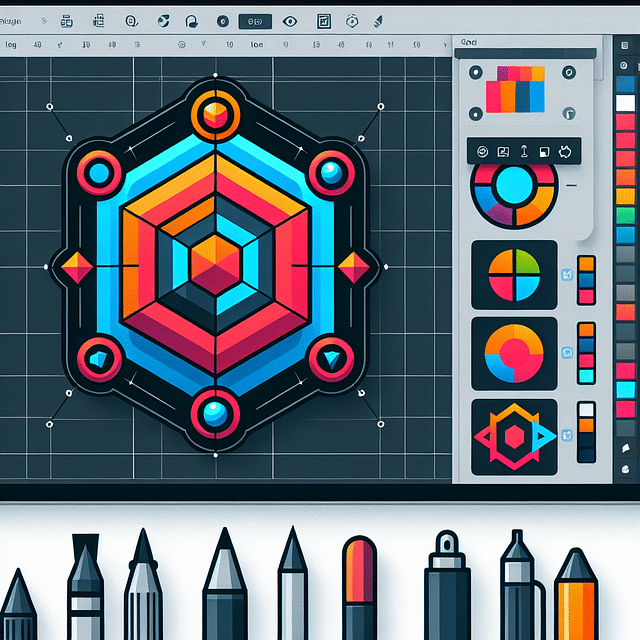 Vector graphic software interface with a badge logo design