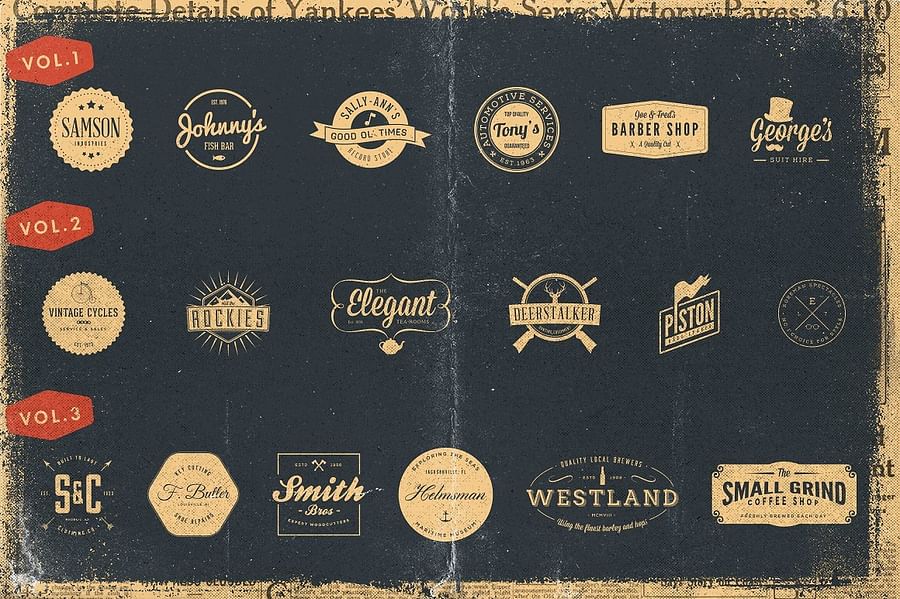 Collection of vintage logos from various industries and eras
