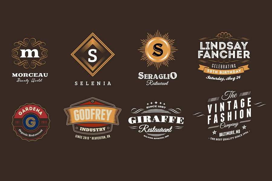 Collection of vintage logos from various industries