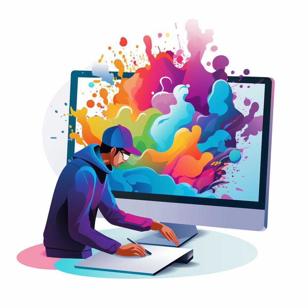 A designer applying color to a hat logo design on a computer screen